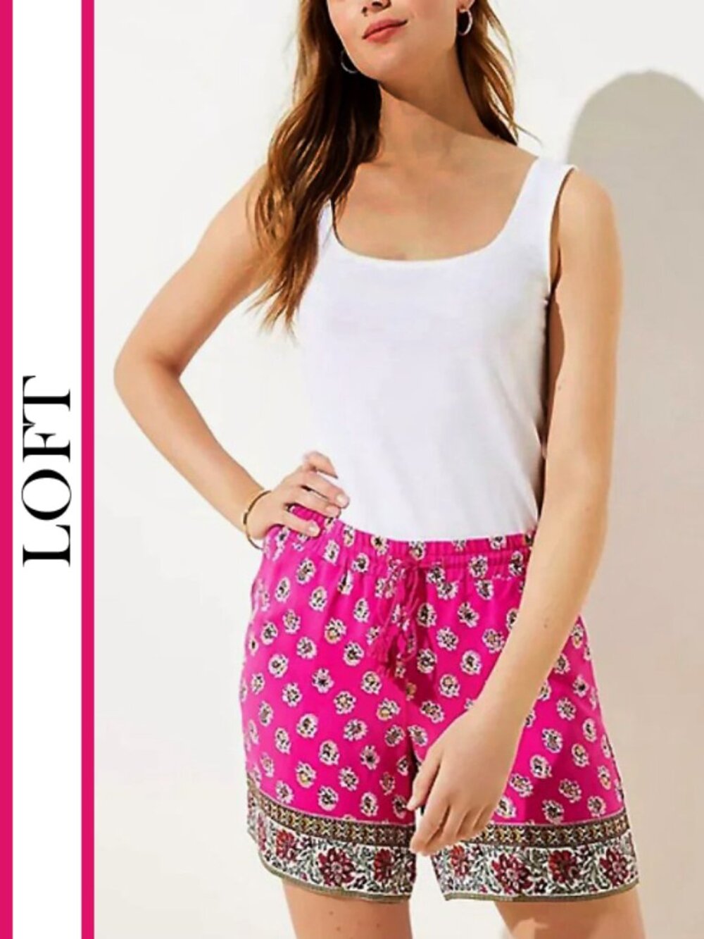 Loft | 'Floral Border' Drawstring Shorts